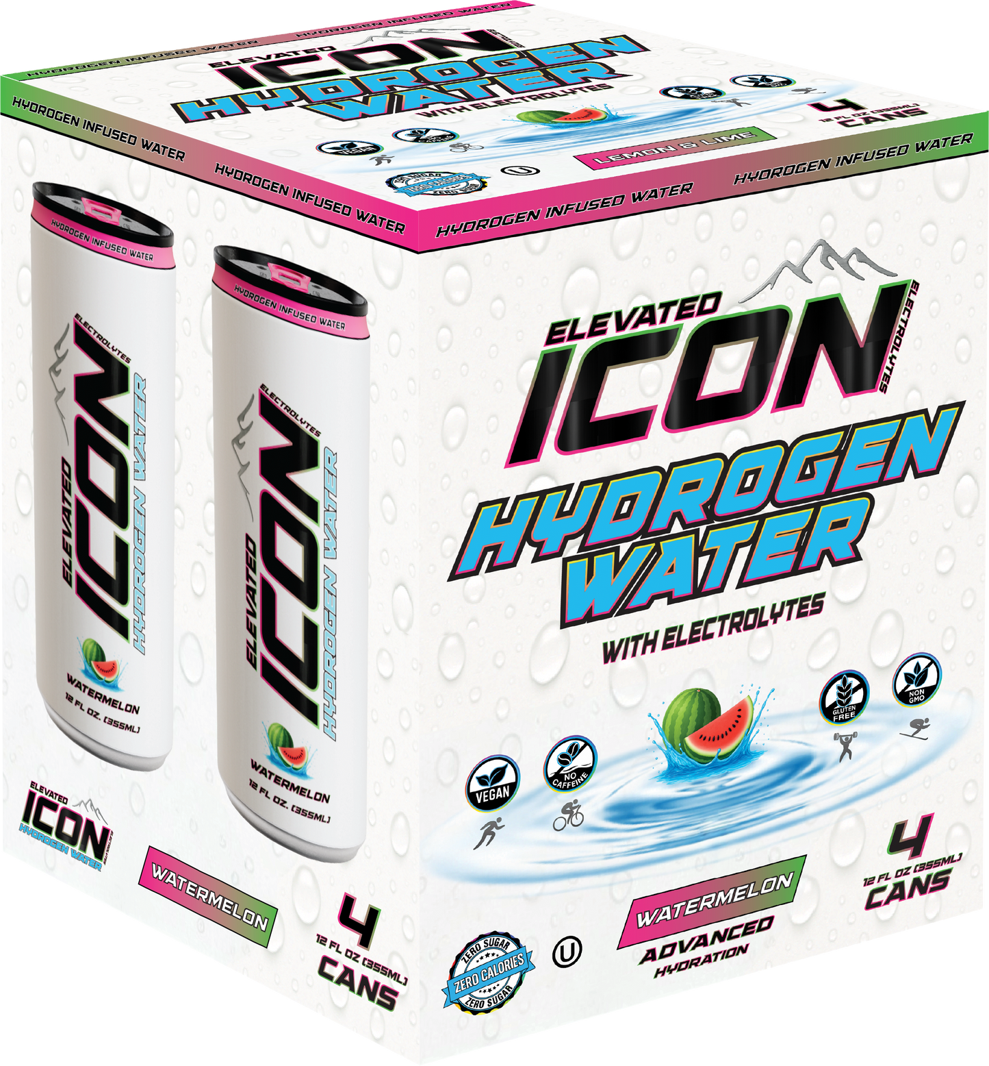 4-Pack Watermelon, Elevated ICON Hydrogen Water, with Electrolytes